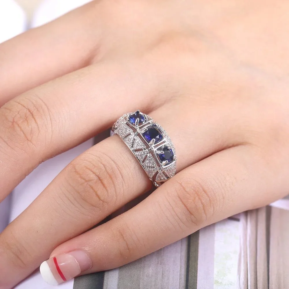 💝 Royal Blue Zircon Anillos Vintage Luxury Vintage Rings for Women, PD020 - Picture 6 of 11